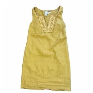 Max Studio Linen Blend Lace Trimmed Summer Dress, Marigold, Resort, Minimalist L